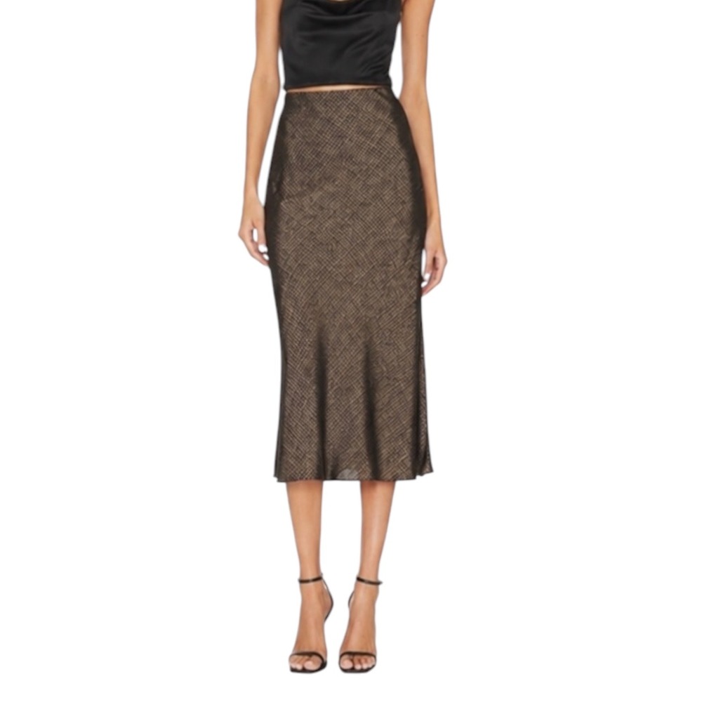 Vince Houndstooth Bias Slip Skirt Women's 14 Black Camel Midi Side Zip New‎